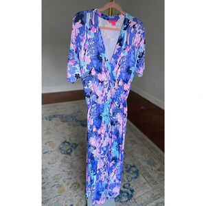 Lilly Pulitzer Blue Floral Jumpsuit Wrap-Style